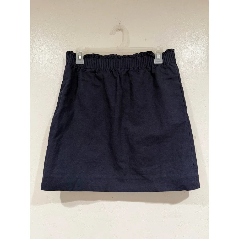 J.Crew Navy Blue Linen Cotton Blend Paperbag Waist Mini Skirt 2 41575